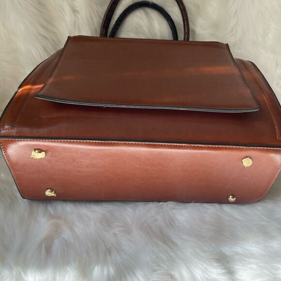 NWOT J Francis Brown satchel bag with crocs embossed print on sides & st… - Picture 16 of 16